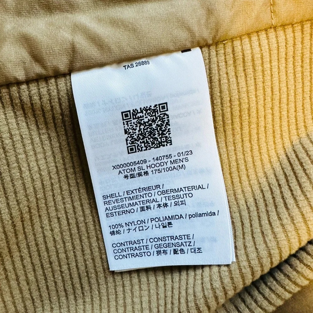 Arc'teryx Atom SL Hoody Canvas Tan Beige Coat Jacket Men’s Medium NWT
